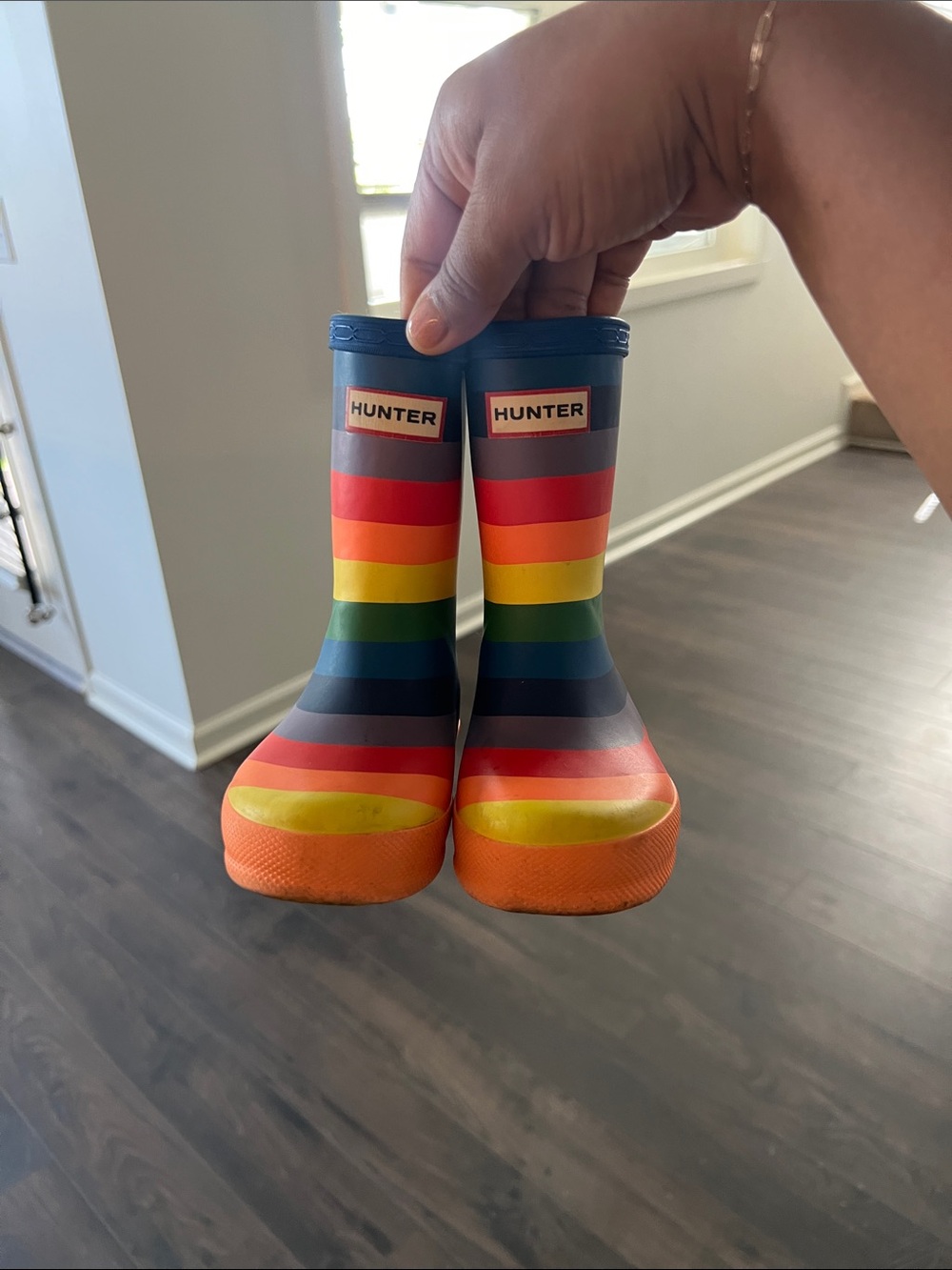 Hunter Kids Navy Rainbow Stripe Rain Boots
